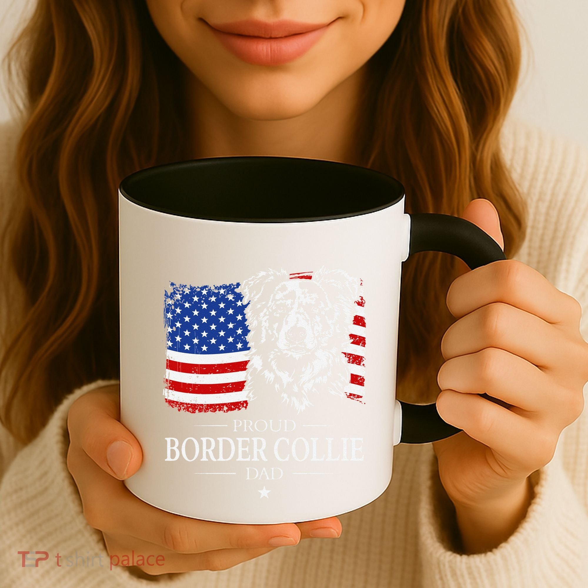 Proud Merle Border Collie Dad American Flag Patriotic Dog Coffee Mug