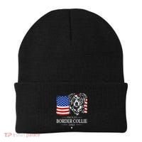 Proud Merle Border Collie Dad American Flag Patriotic Dog Beanie thumb 0