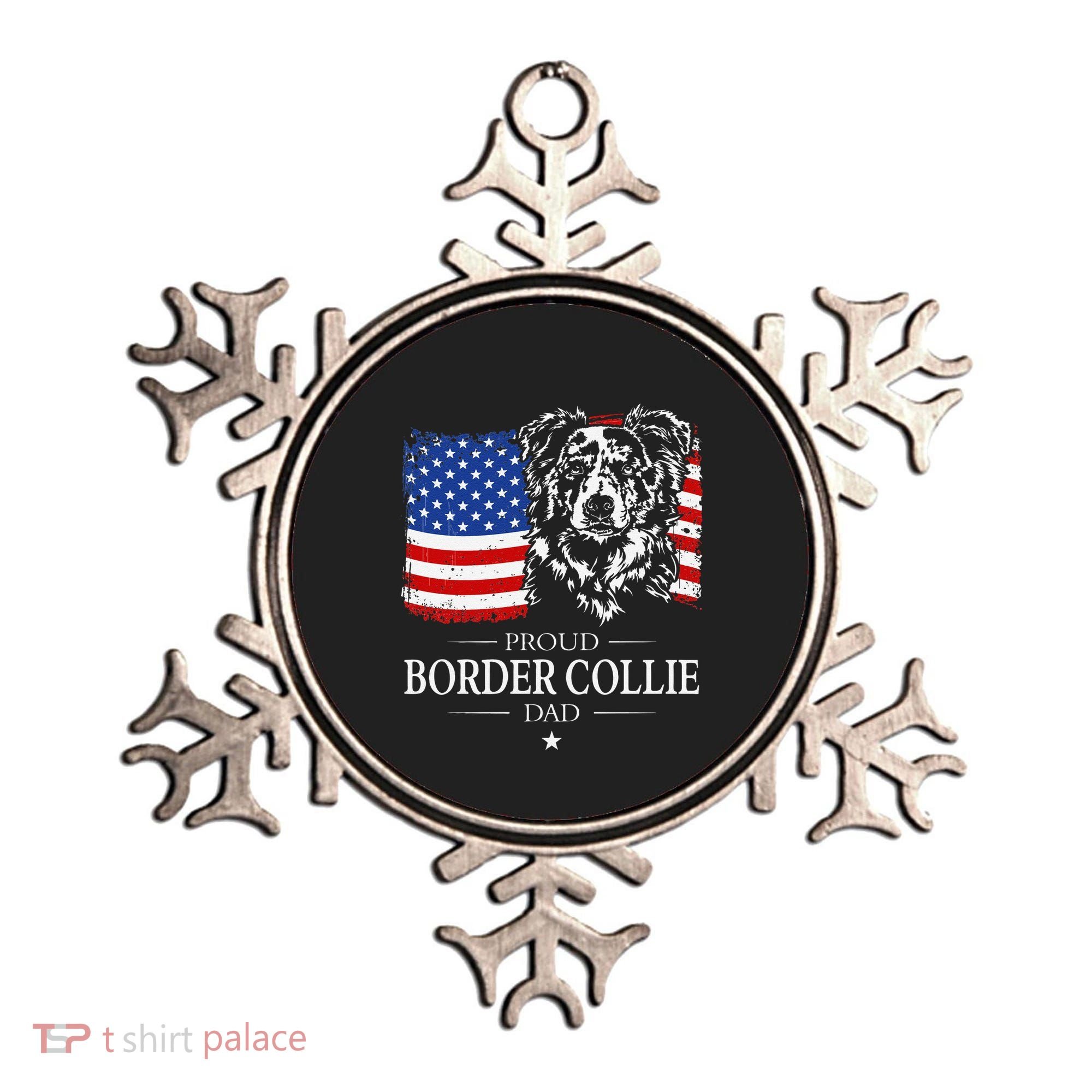 Proud Merle Border Collie Dad American Flag Patriotic Dog Ornament