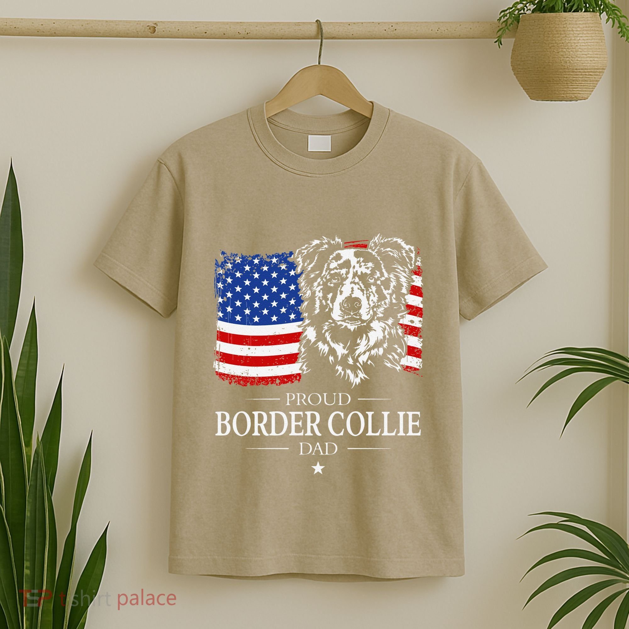 Proud Merle Border Collie Dad American Flag Patriotic Dog T-Shirt