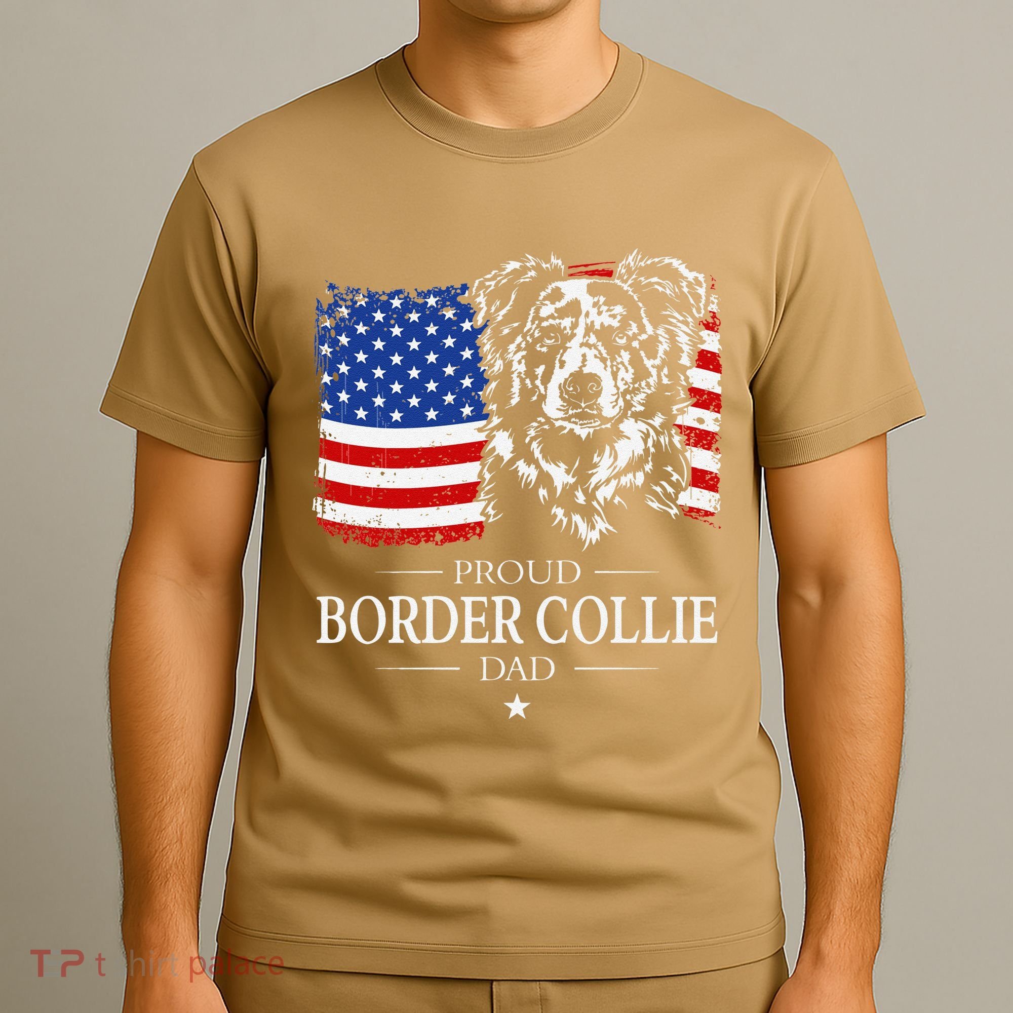 Proud Merle Border Collie Dad American Flag Patriotic Dog T-Shirt