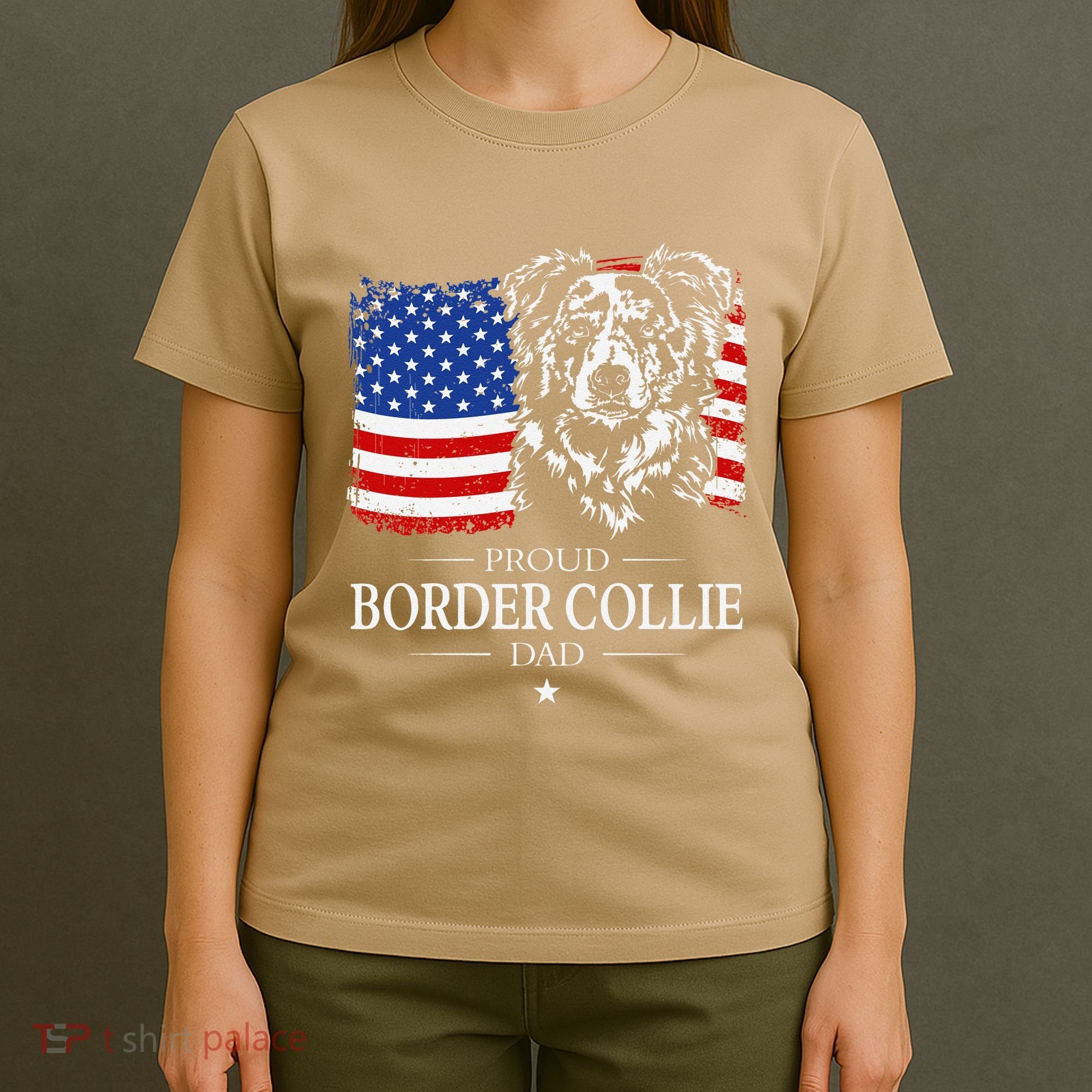 Proud Merle Border Collie Dad American Flag Patriotic Dog T-Shirt