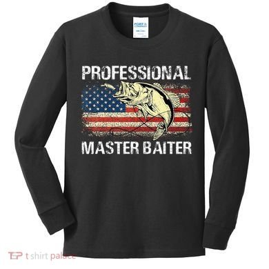 Professional Master Baiter Retro American Flag Kids Long Sleeve Shirt