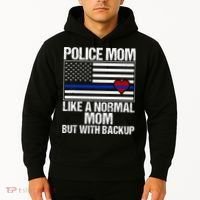 Police Mom Blue Line Flag Heart Hoodie thumb 2