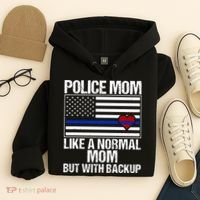 Police Mom Blue Line Flag Heart Hoodie thumb 4