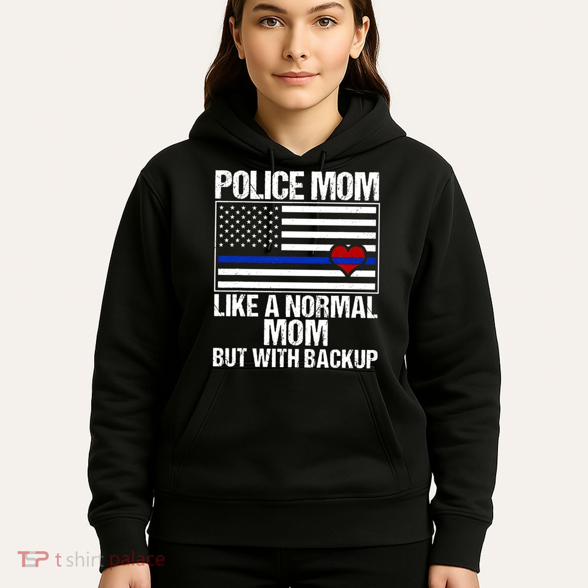 Police Mom Blue Line Flag Heart Hoodie
