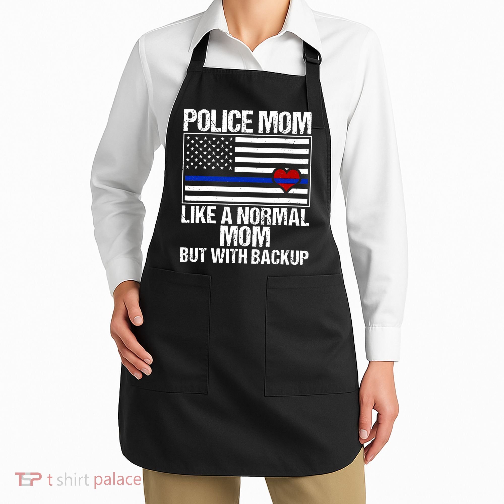 Police Mom Blue Line Flag Heart Apron