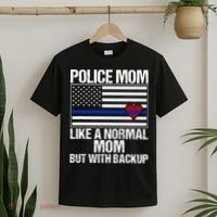 Police Mom Blue Line Flag Heart T-Shirt thumb 2