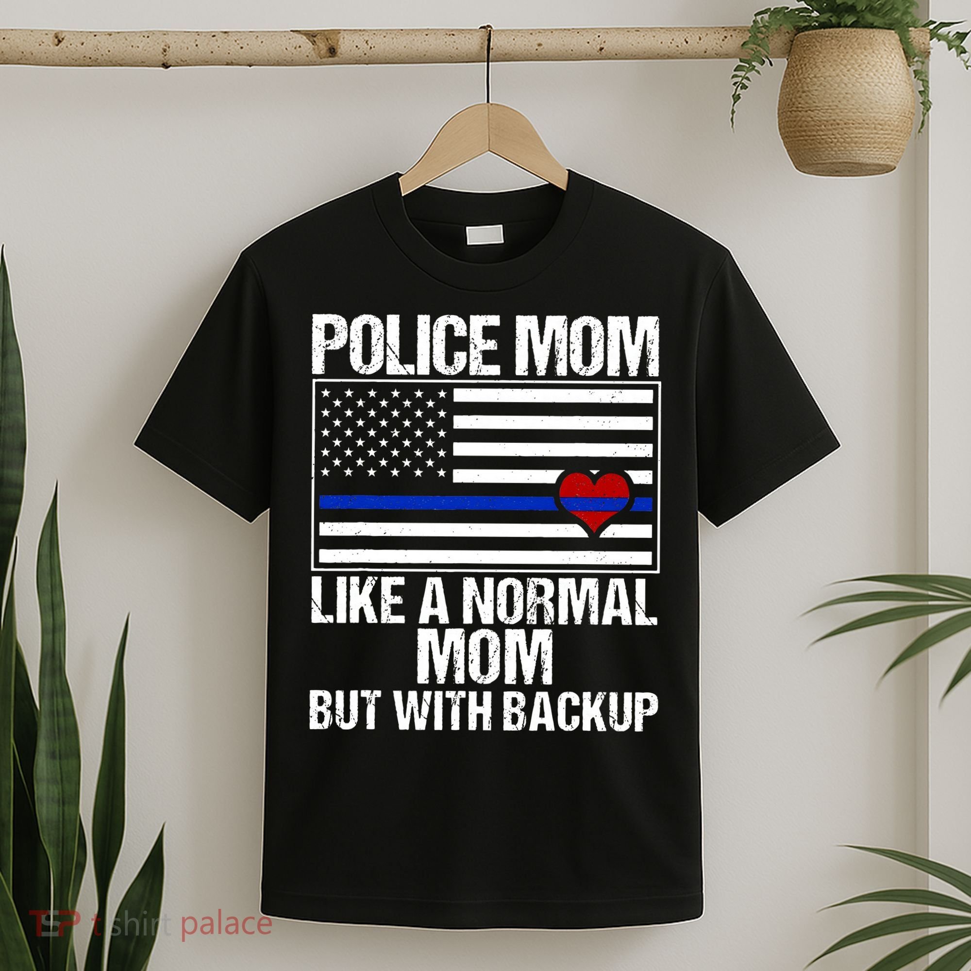 Police Mom Blue Line Flag Heart T-Shirt