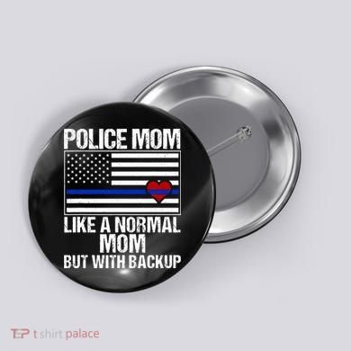 Police Mom Blue Line Flag Heart Button
