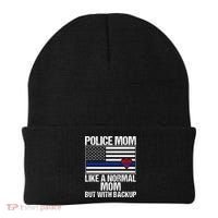 Police Mom Blue Line Flag Heart Beanie thumb 0