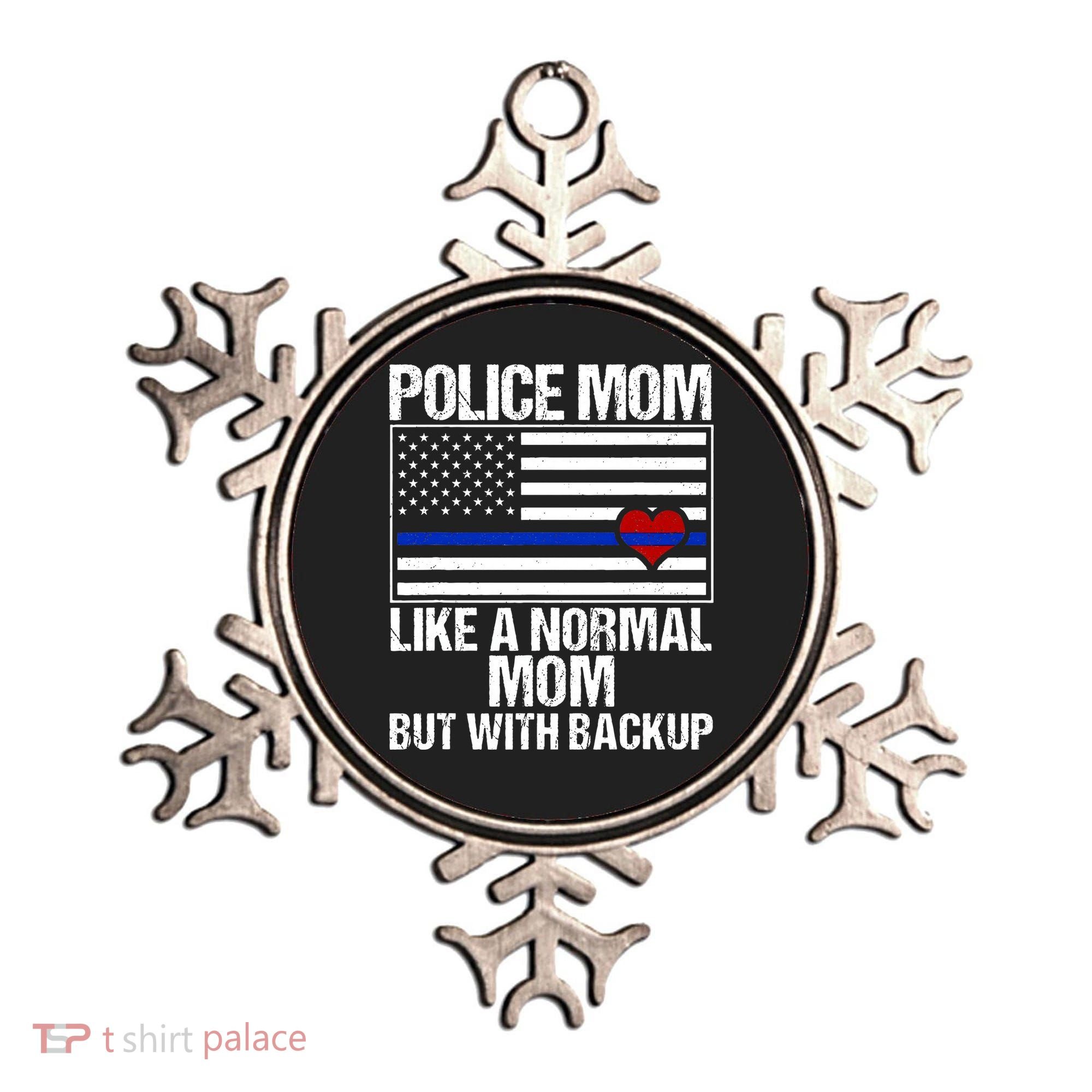 Police Mom Blue Line Flag Heart Ornament