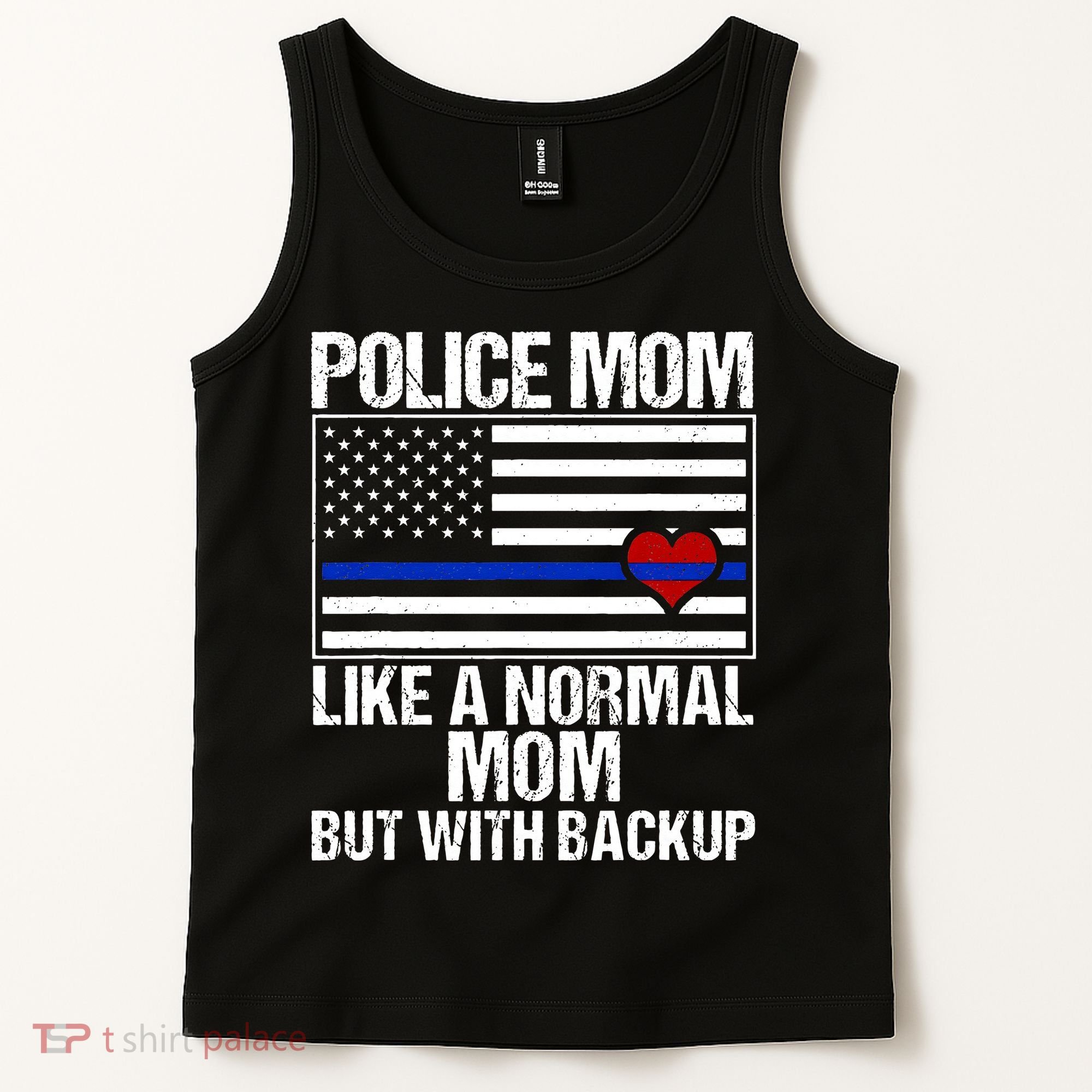 Police Mom Blue Line Flag Heart Tank Top