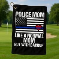 Police Mom Blue Line Flag Heart Golf Towel thumb 1