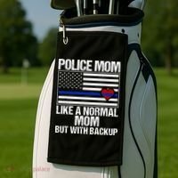 Police Mom Blue Line Flag Heart Golf Towel thumb 2