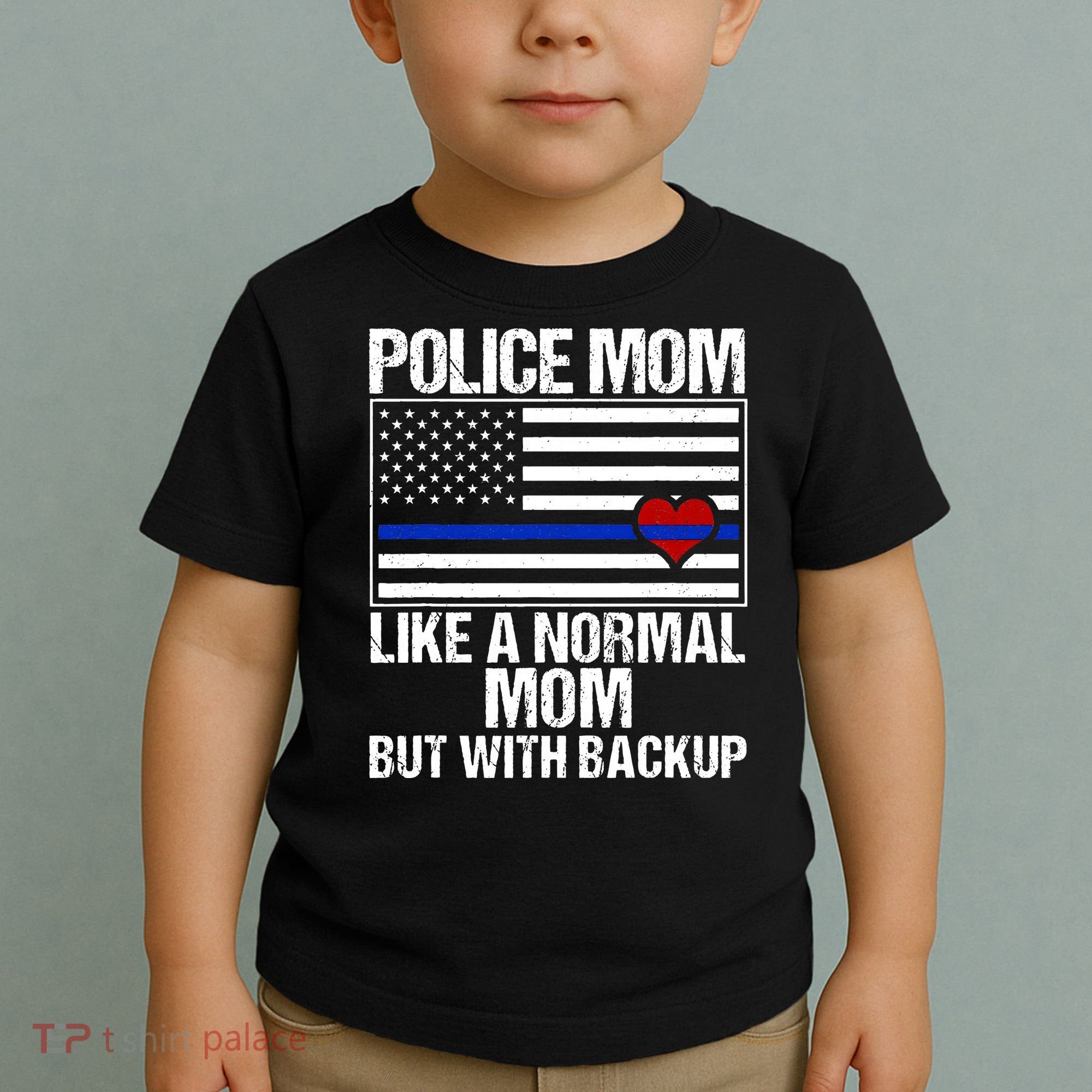 Police Mom Blue Line Flag Heart Toddler T-Shirt