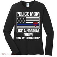 Police Mom Blue Line Flag Heart Women's Long Sleeve Shirt thumb 0