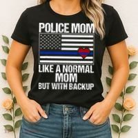 Police Mom Blue Line Flag Heart Women's T-Shirt thumb 2