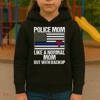 Police Mom Blue Line Flag Heart Kids Hoodie thumb 3