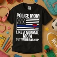 Police Mom Blue Line Flag Heart Kids T-Shirt thumb 3