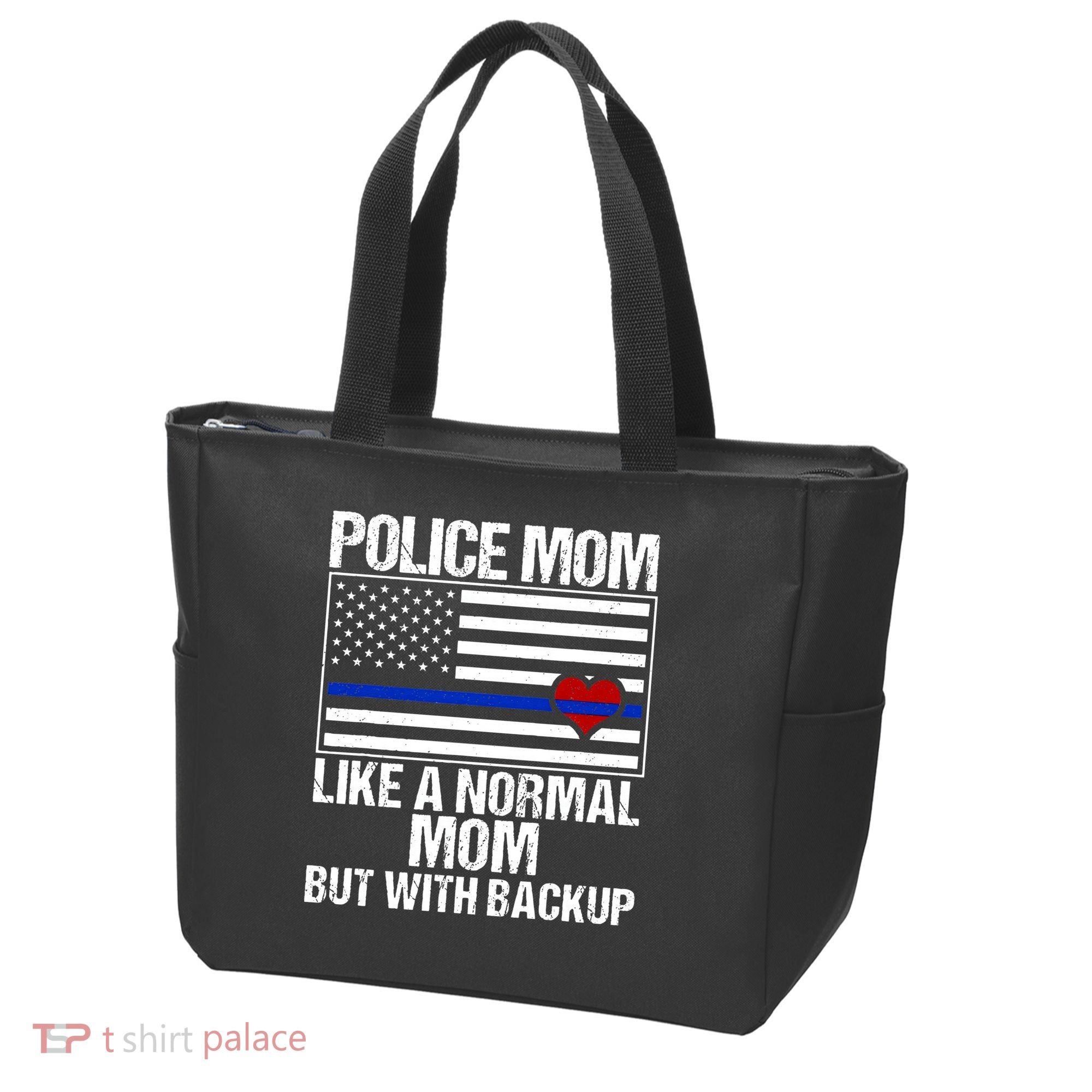 Police Mom Blue Line Flag Heart Tote Bag