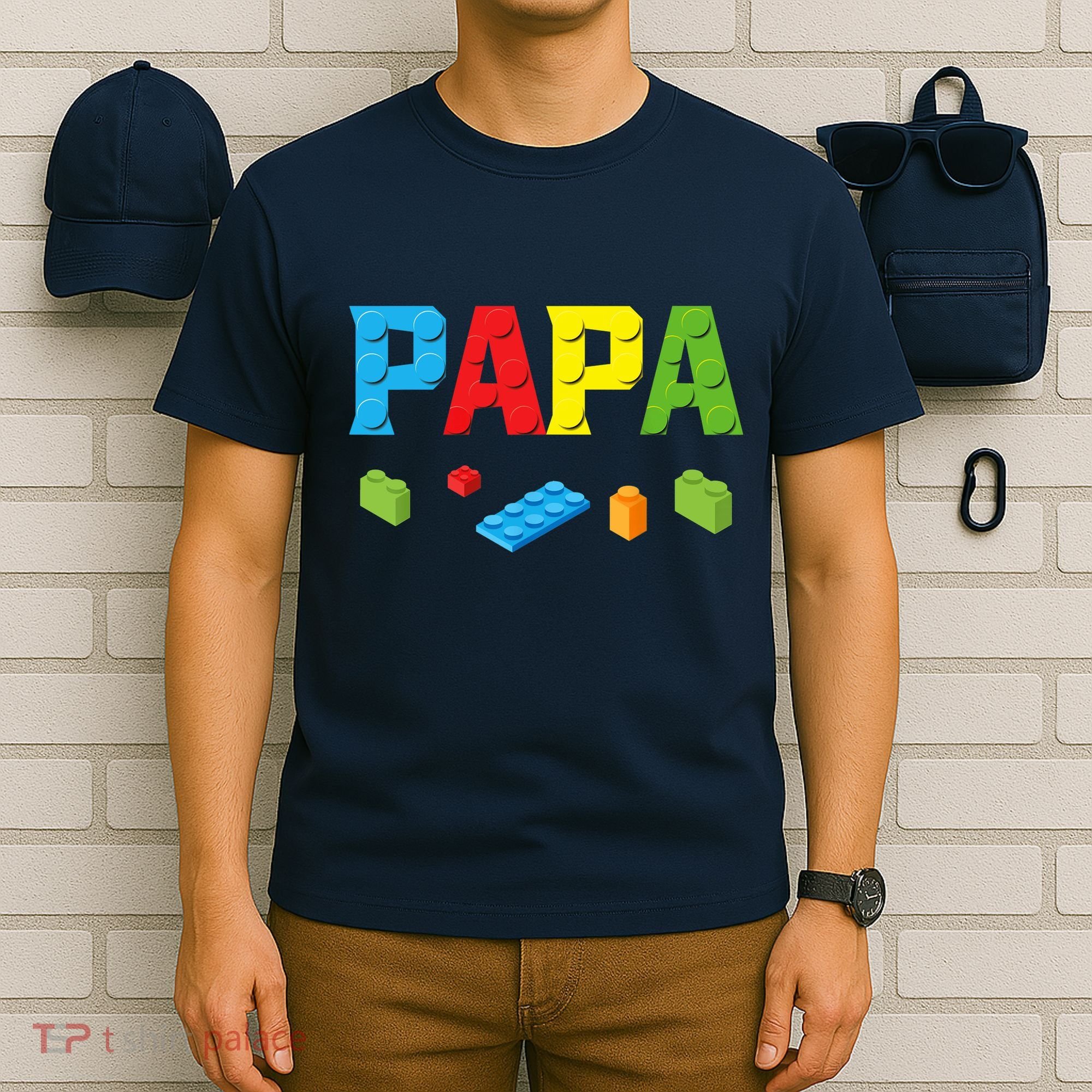 Papa Master Builder Building Bricks Blocks Family Set Parent T-Shirt