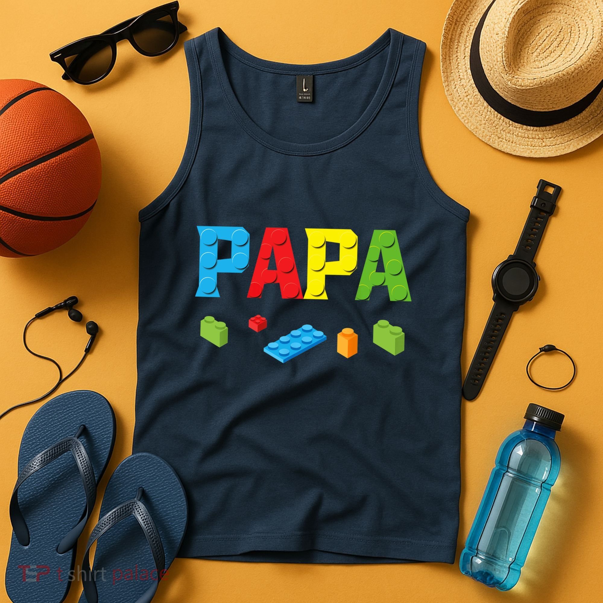 Papa Master Builder Building Bricks Blocks Family Set Parent Tank Top