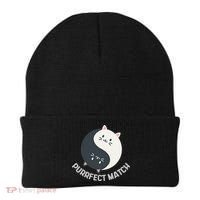 Purrfect Match Balance Cats Cute Kawaii Art Beanie thumb 0