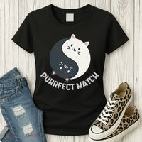 Purrfect Match Balance Cats Cute Kawaii Art Women's T-Shirt thumb 3