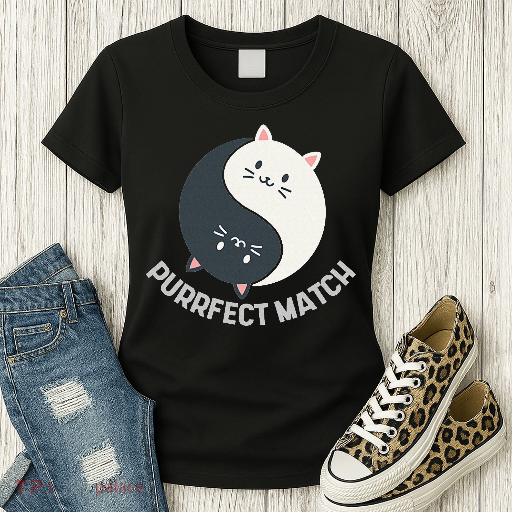 Purrfect Match Balance Cats Cute Kawaii Art Women's T-Shirt