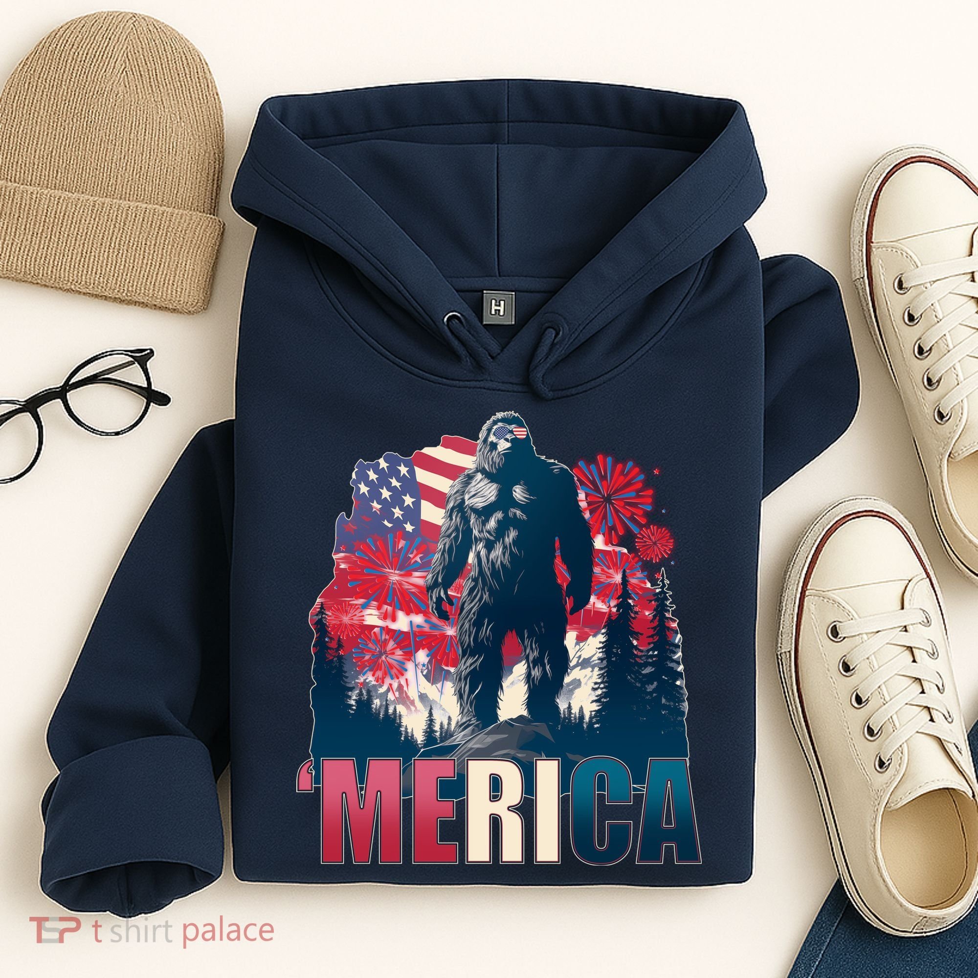 Patriotic Merica Bigfoot Sasquatch Hoodie