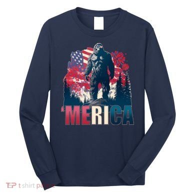 Patriotic Merica Bigfoot Sasquatch Long Sleeve Shirt
