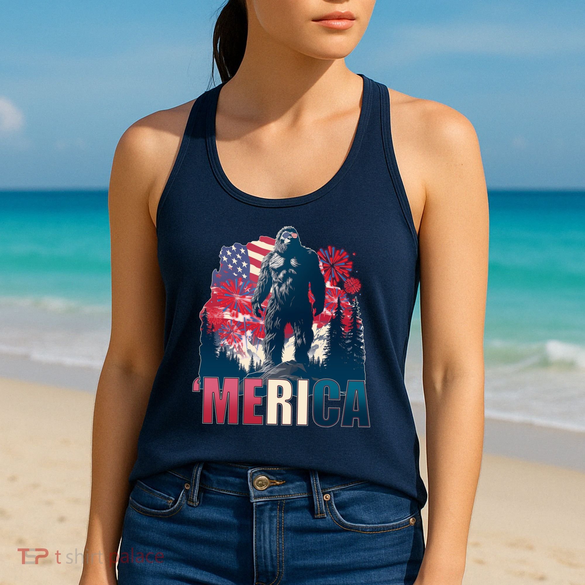 Patriotic Merica Bigfoot Sasquatch Women's Tank Top