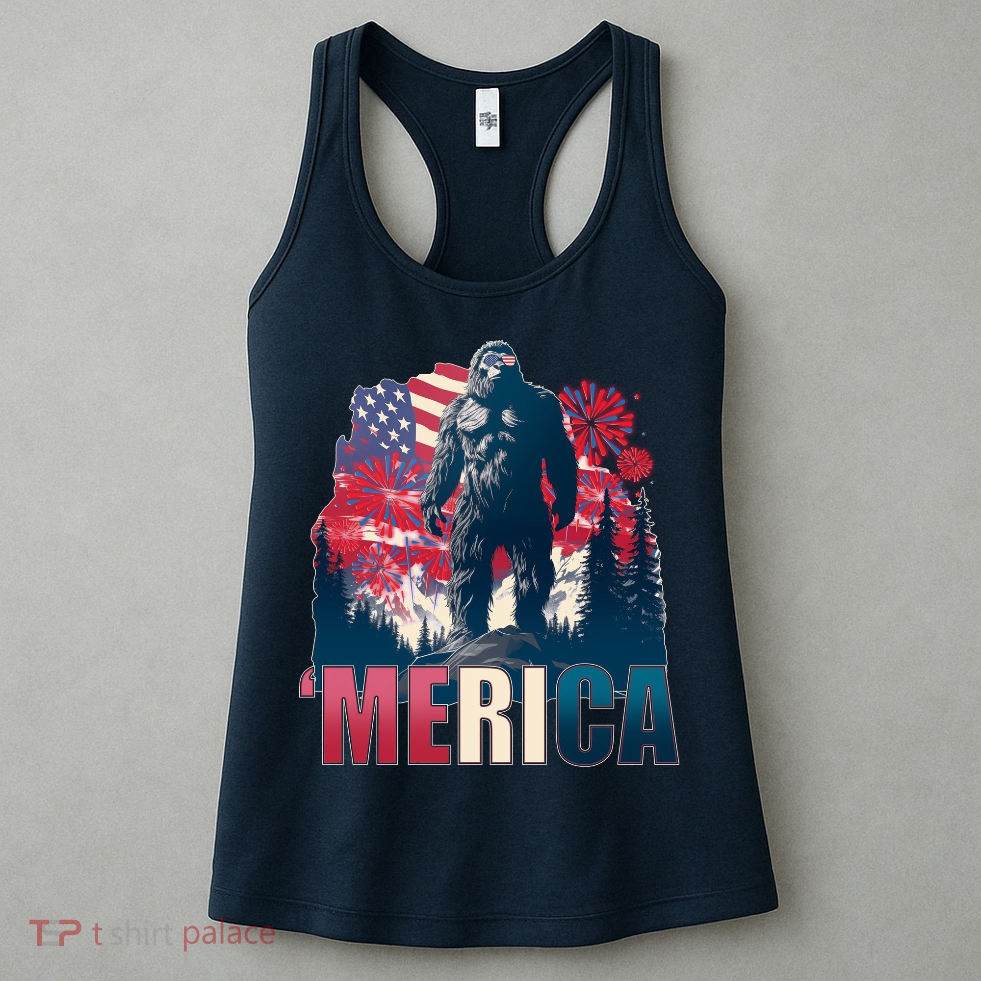 Patriotic Merica Bigfoot Sasquatch Women's Tank Top