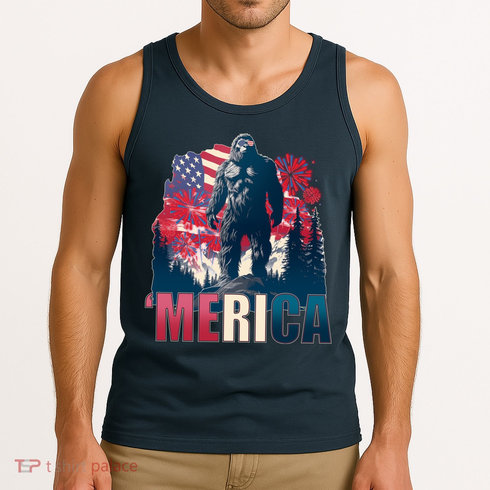 Patriotic Merica Bigfoot Sasquatch Tank Top
