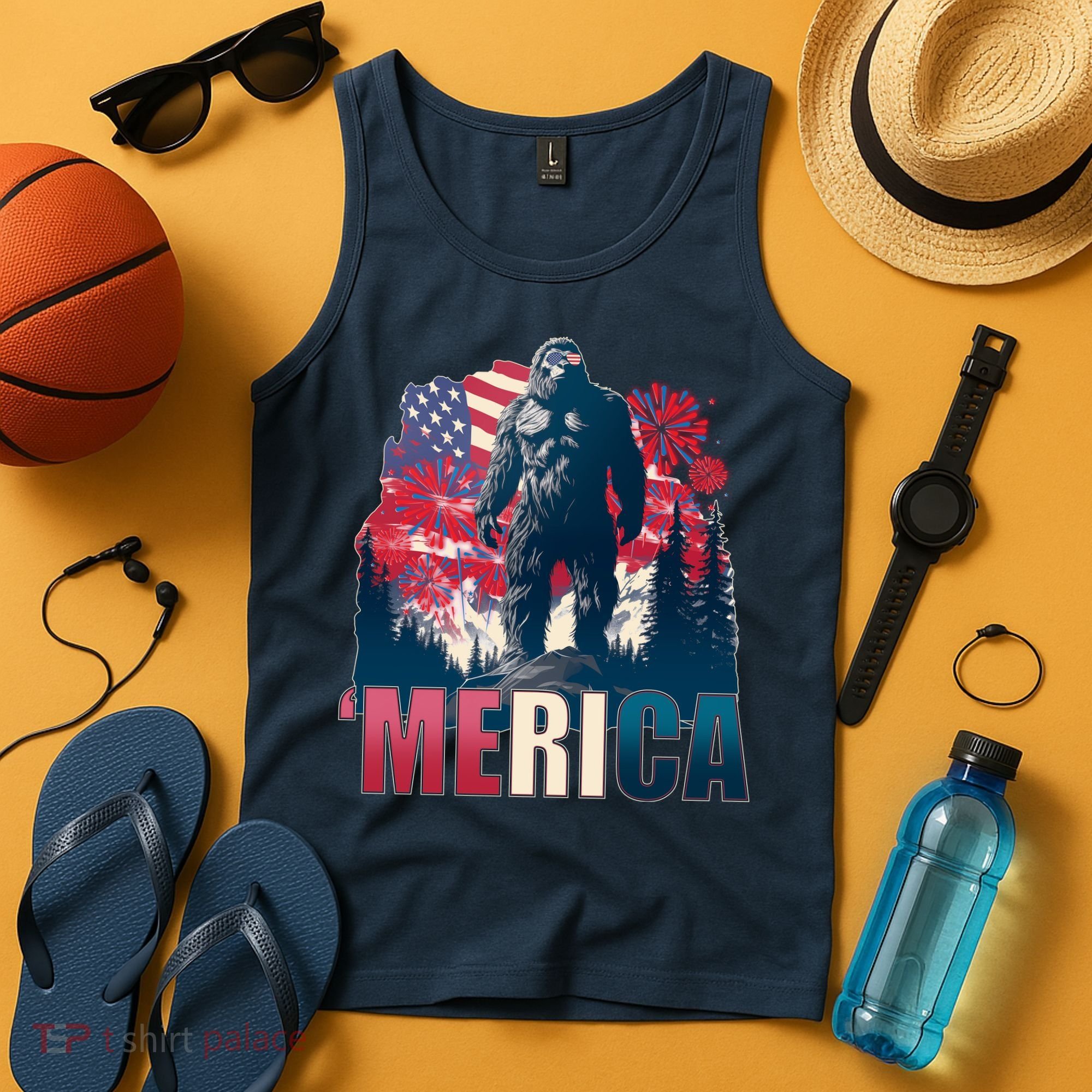 Patriotic Merica Bigfoot Sasquatch Tank Top