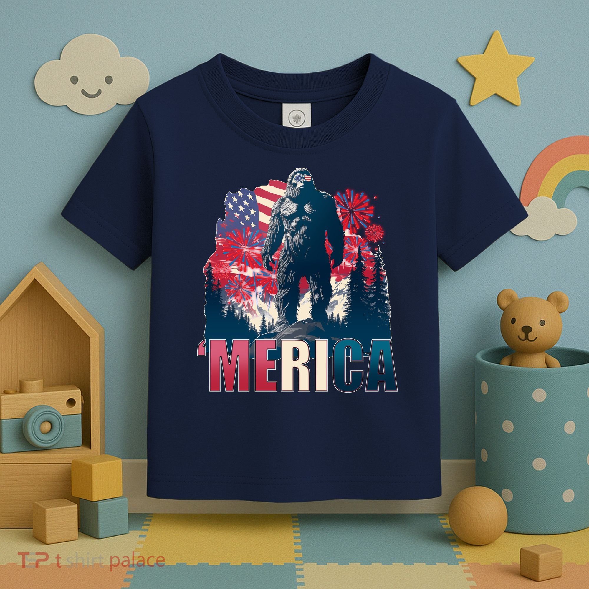 Patriotic Merica Bigfoot Sasquatch Toddler T-Shirt
