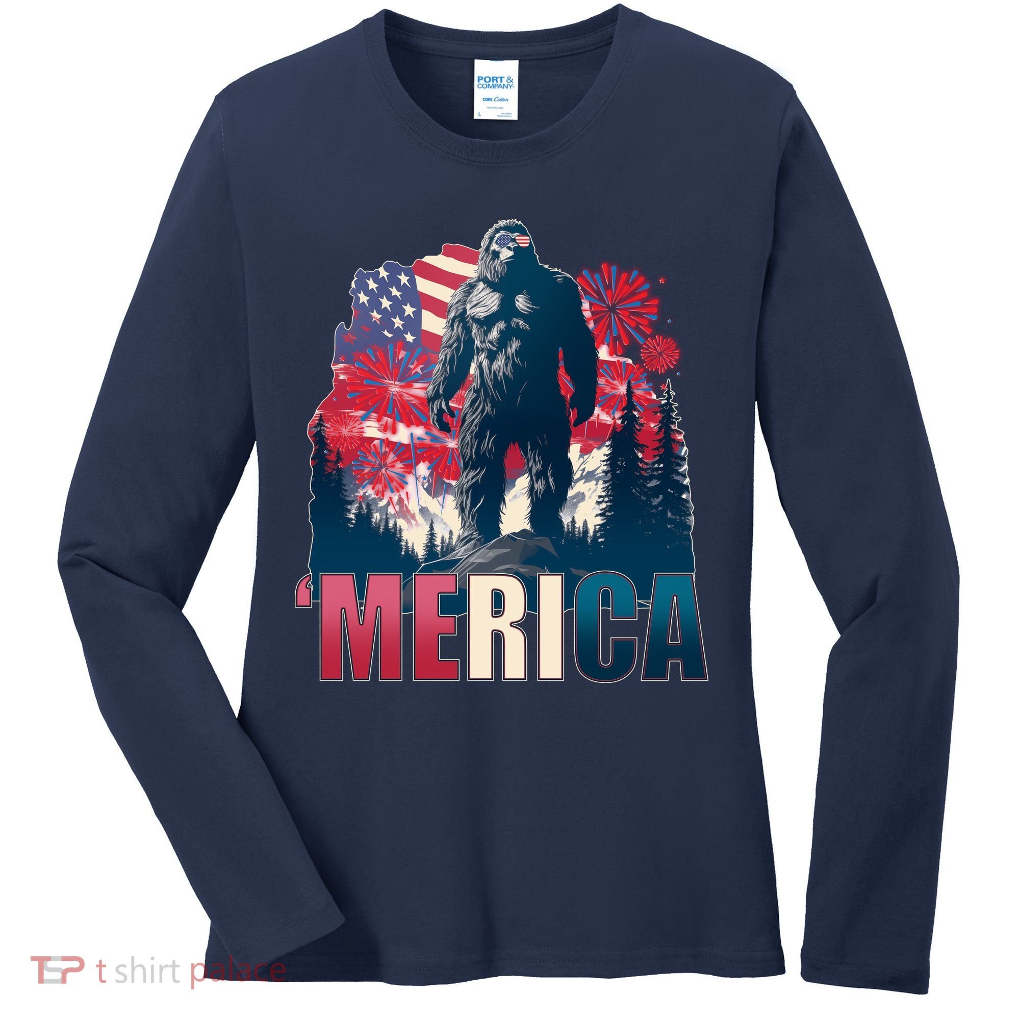 Patriotic Merica Bigfoot Sasquatch Women's Long Sleeve Shirt