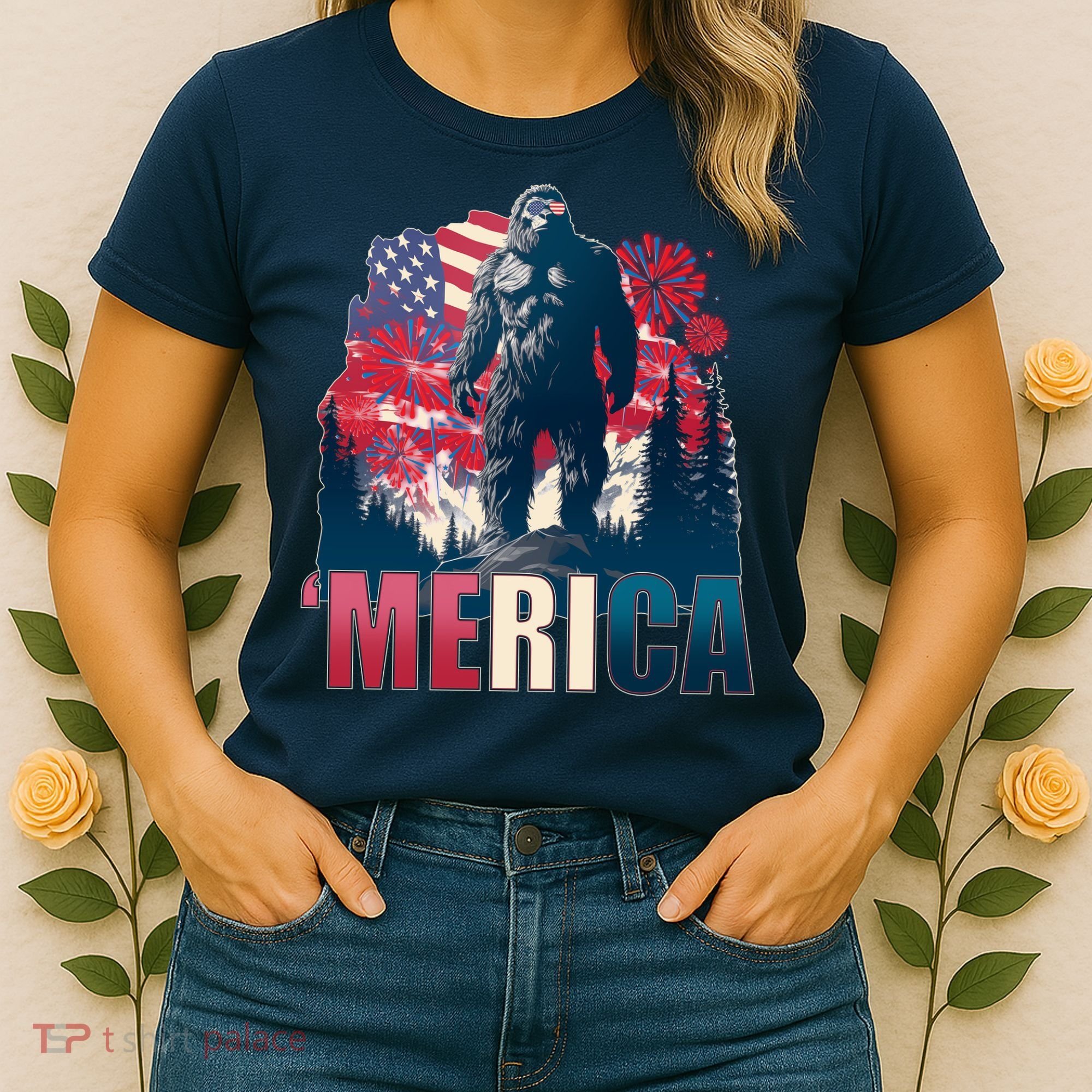 Patriotic Merica Bigfoot Sasquatch Women's T-Shirt