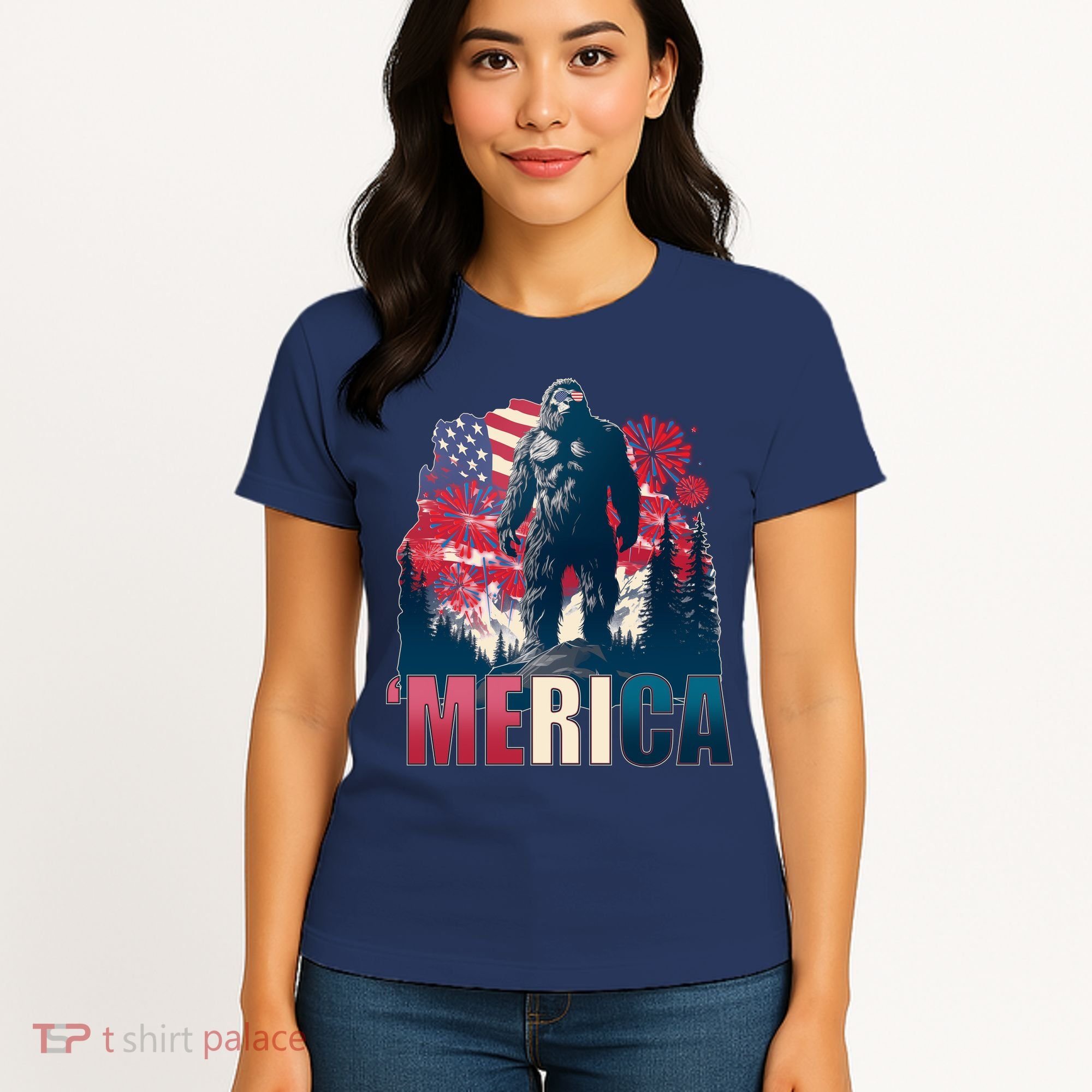 Patriotic Merica Bigfoot Sasquatch Women's T-Shirt