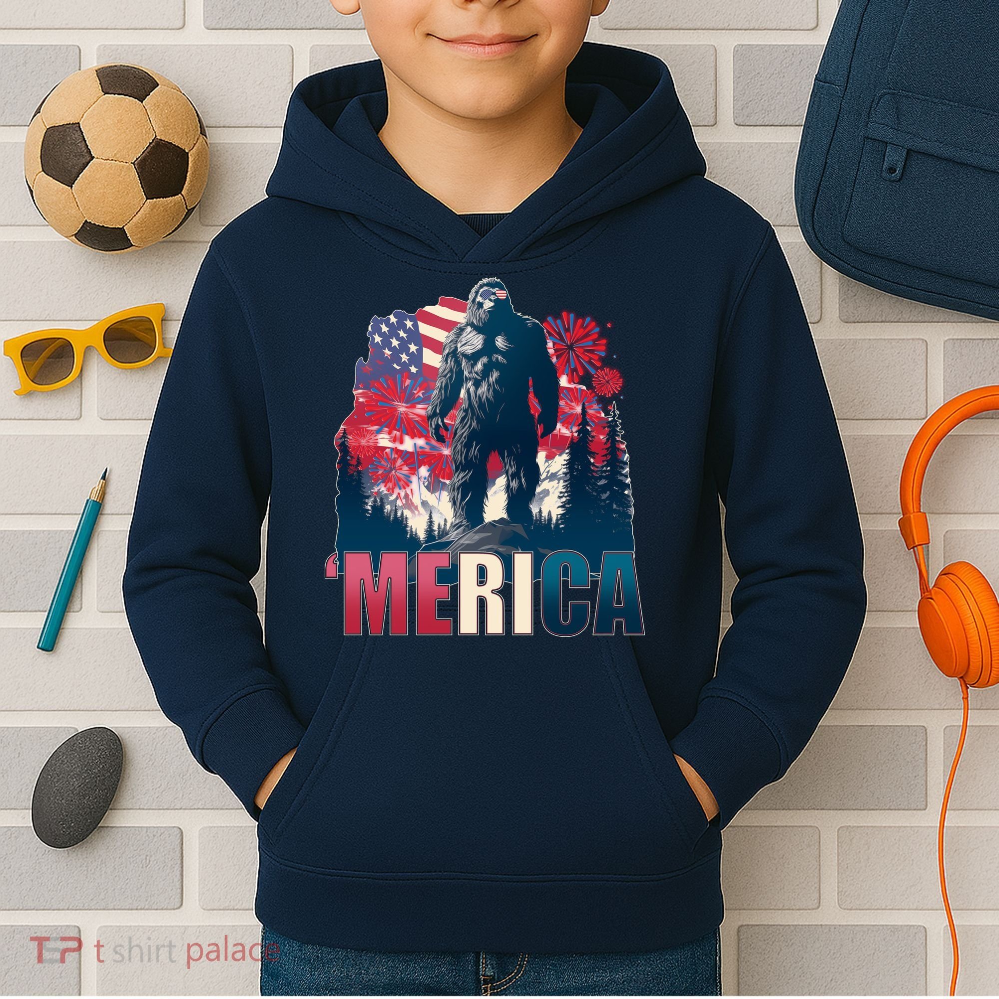 Patriotic Merica Bigfoot Sasquatch Kids Hoodie