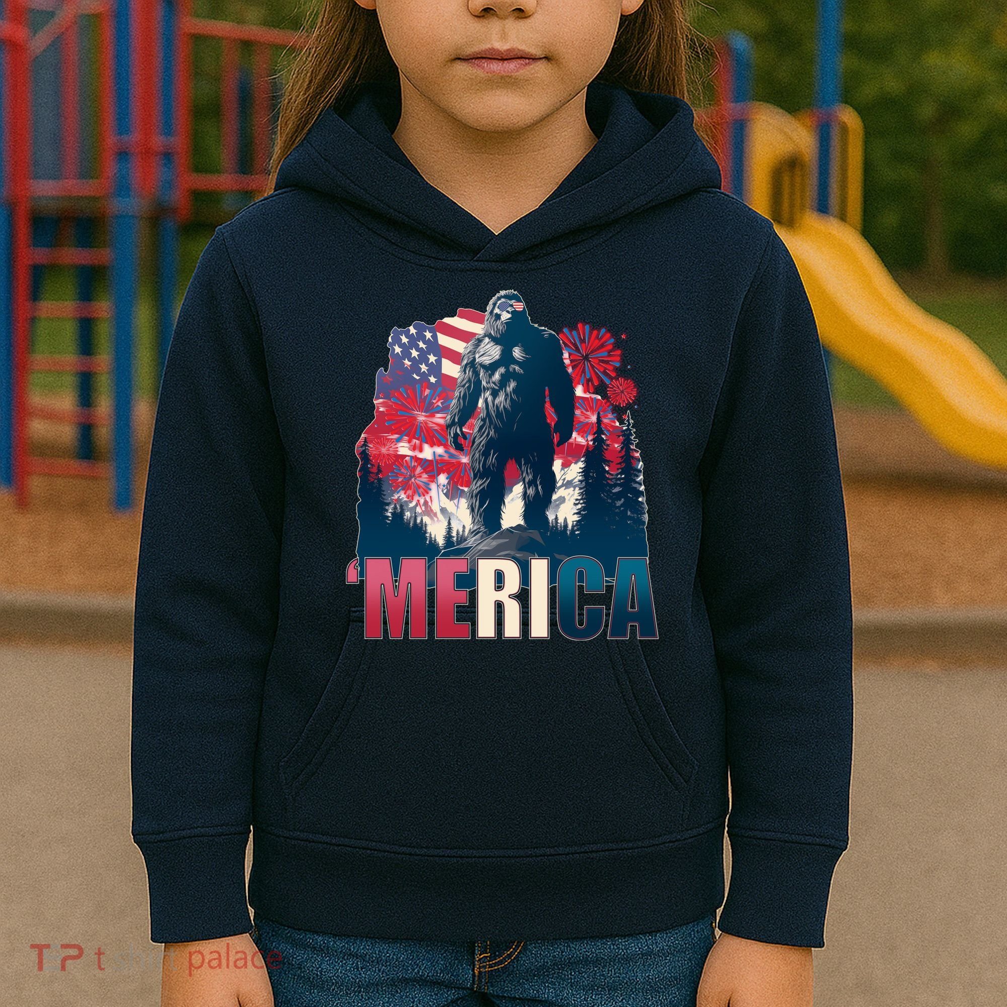 Patriotic Merica Bigfoot Sasquatch Kids Hoodie