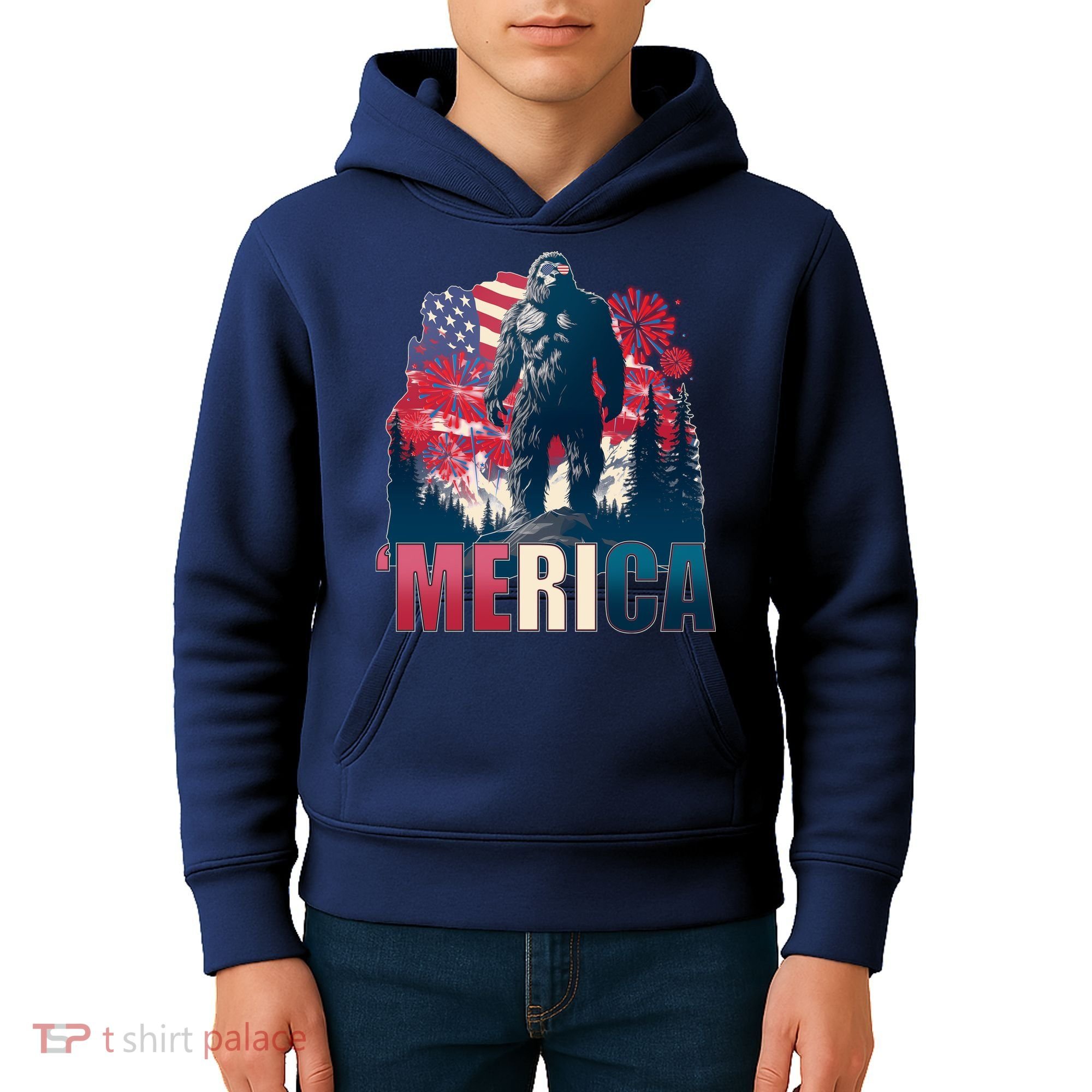 Patriotic Merica Bigfoot Sasquatch Kids Hoodie