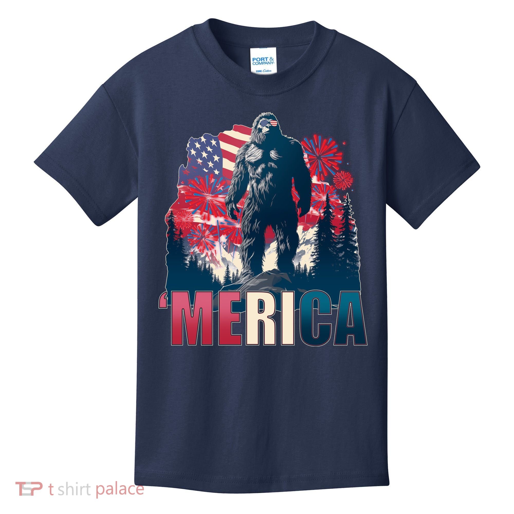 Patriotic Merica Bigfoot Sasquatch Kids T-Shirt