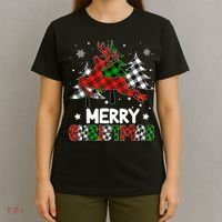 Plaid Merry Christmas Reindeer Tree Family Matching Pajamas T-Shirt thumb 4