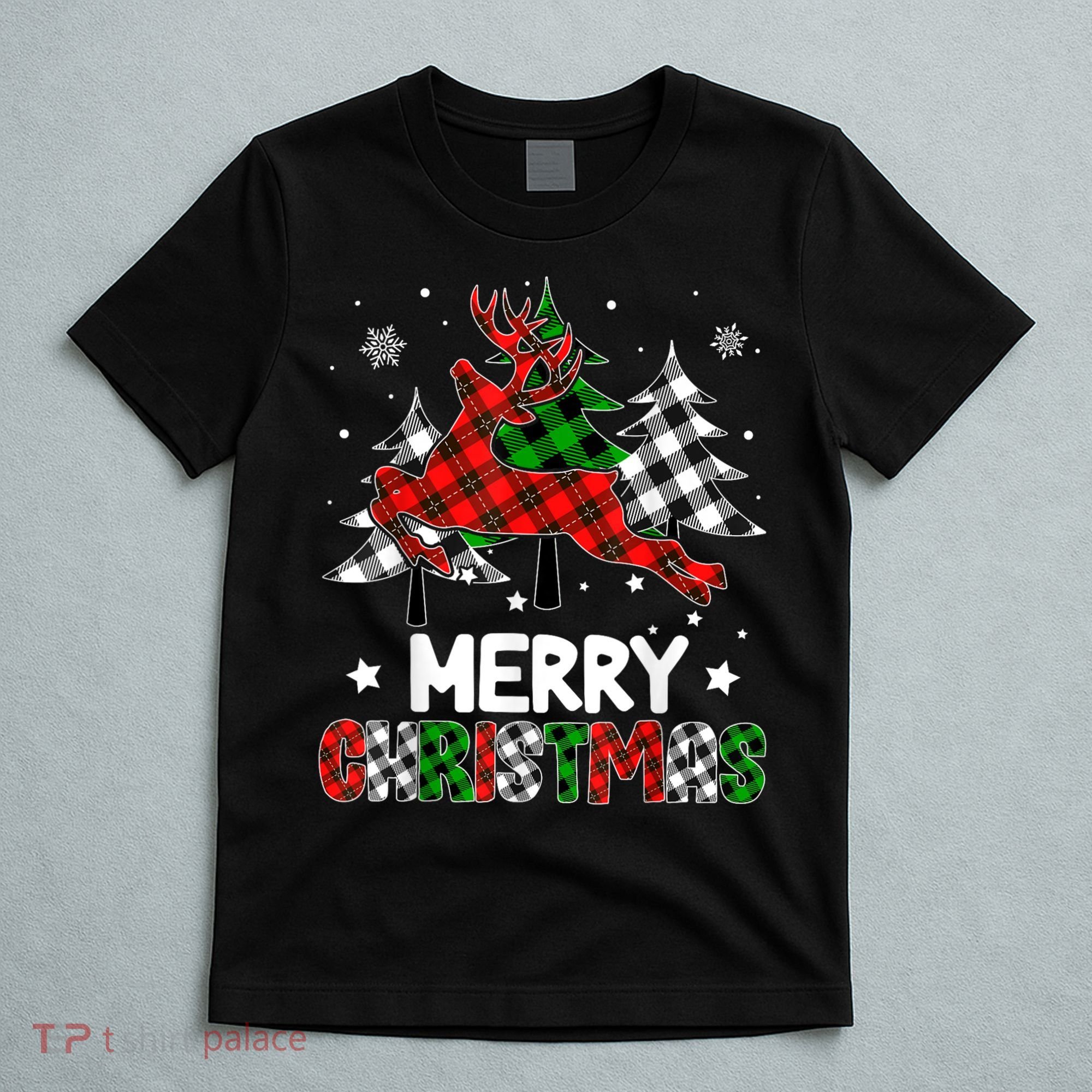 Plaid Merry Christmas Reindeer Tree Family Matching Pajamas T-Shirt