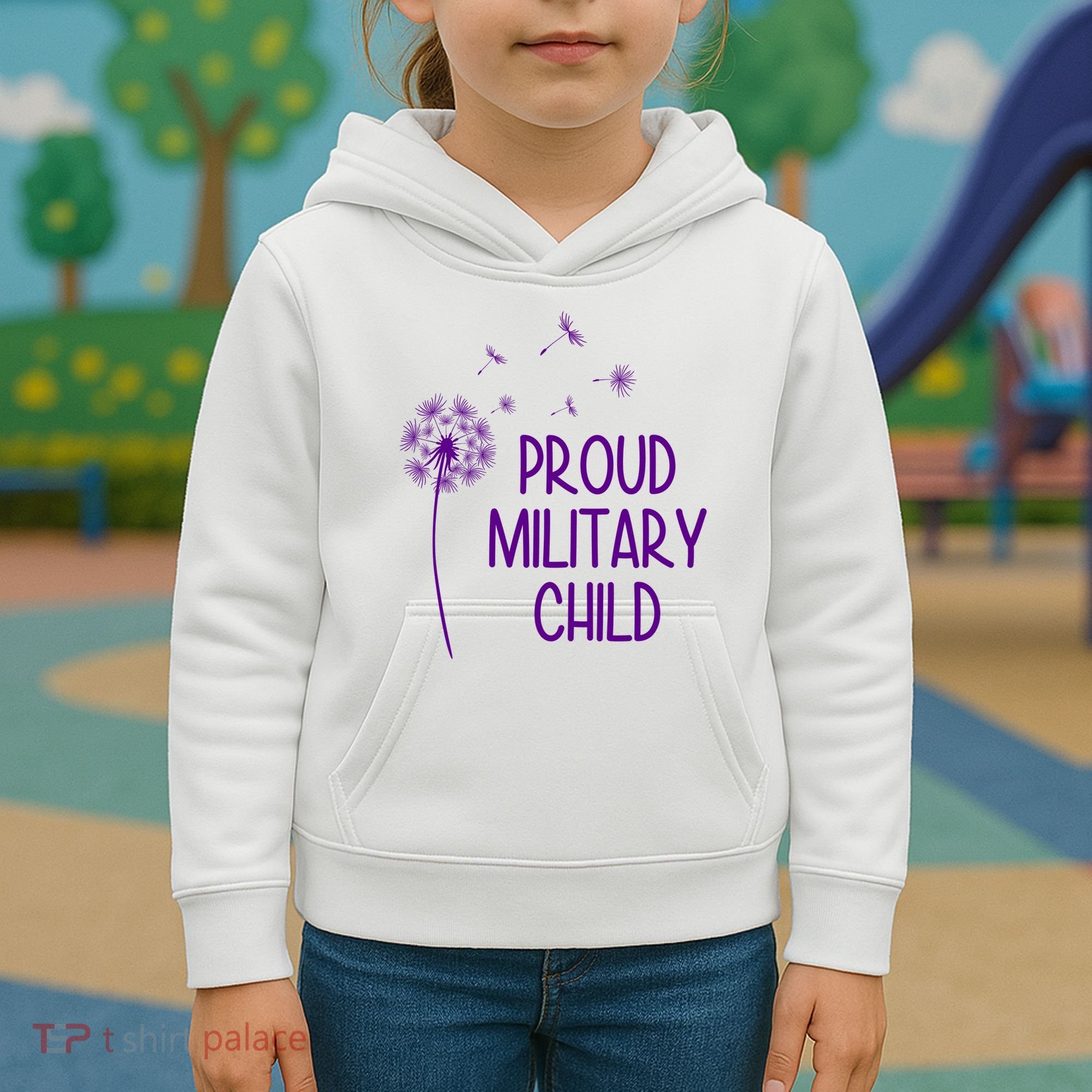 Proud Military Child Dandelion Purple Up Kids Hoodie
