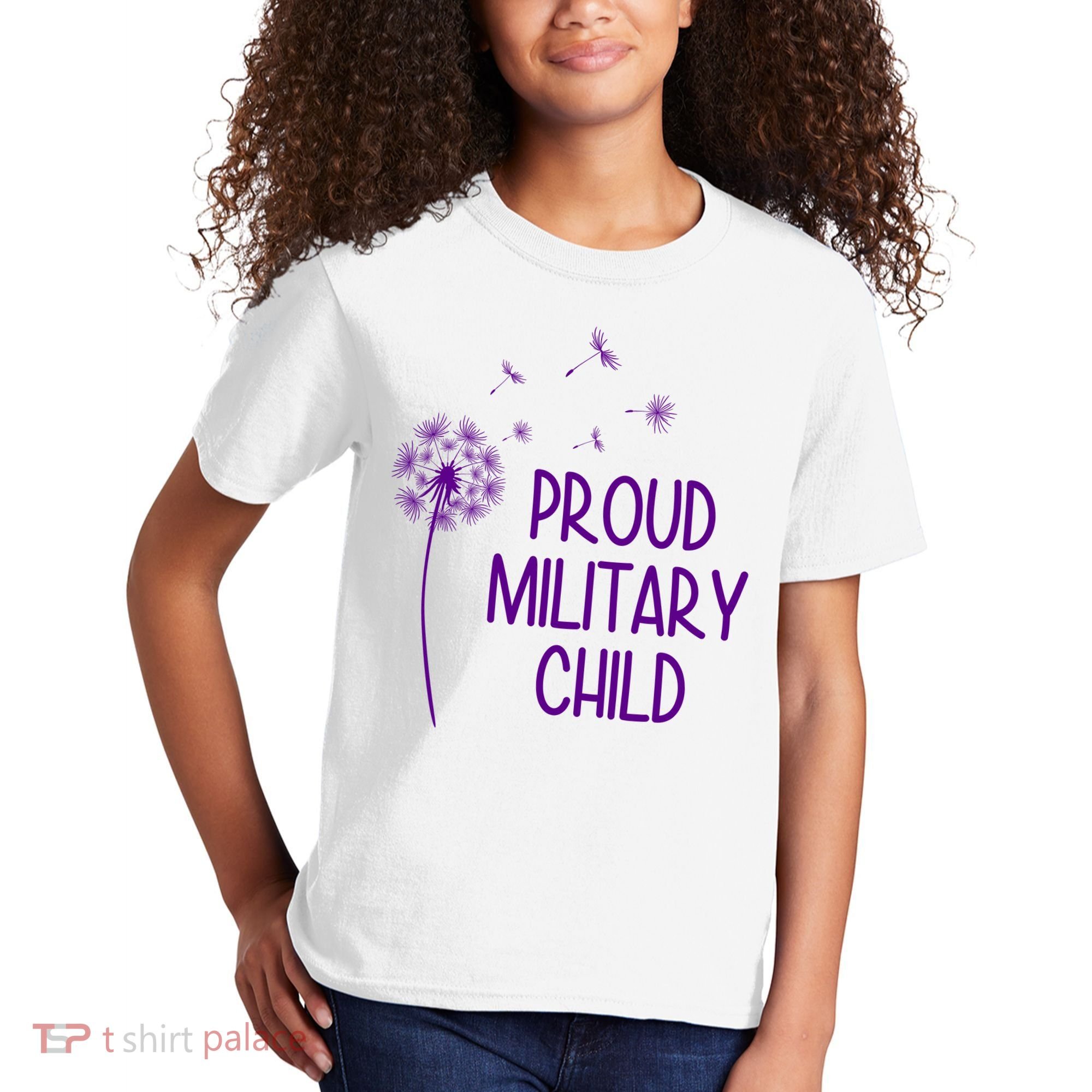 Proud Military Child Dandelion Purple Up Kids T-Shirt