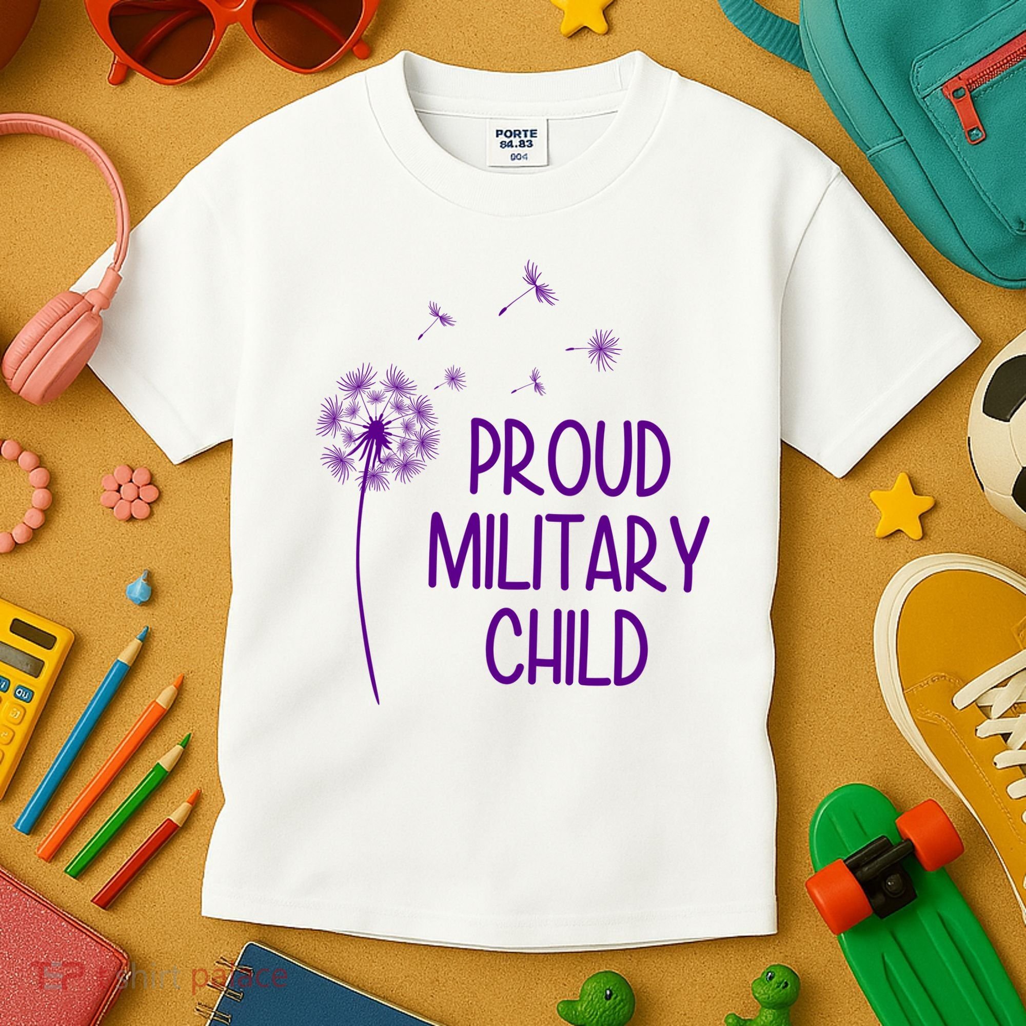 Proud Military Child Dandelion Purple Up Kids T-Shirt