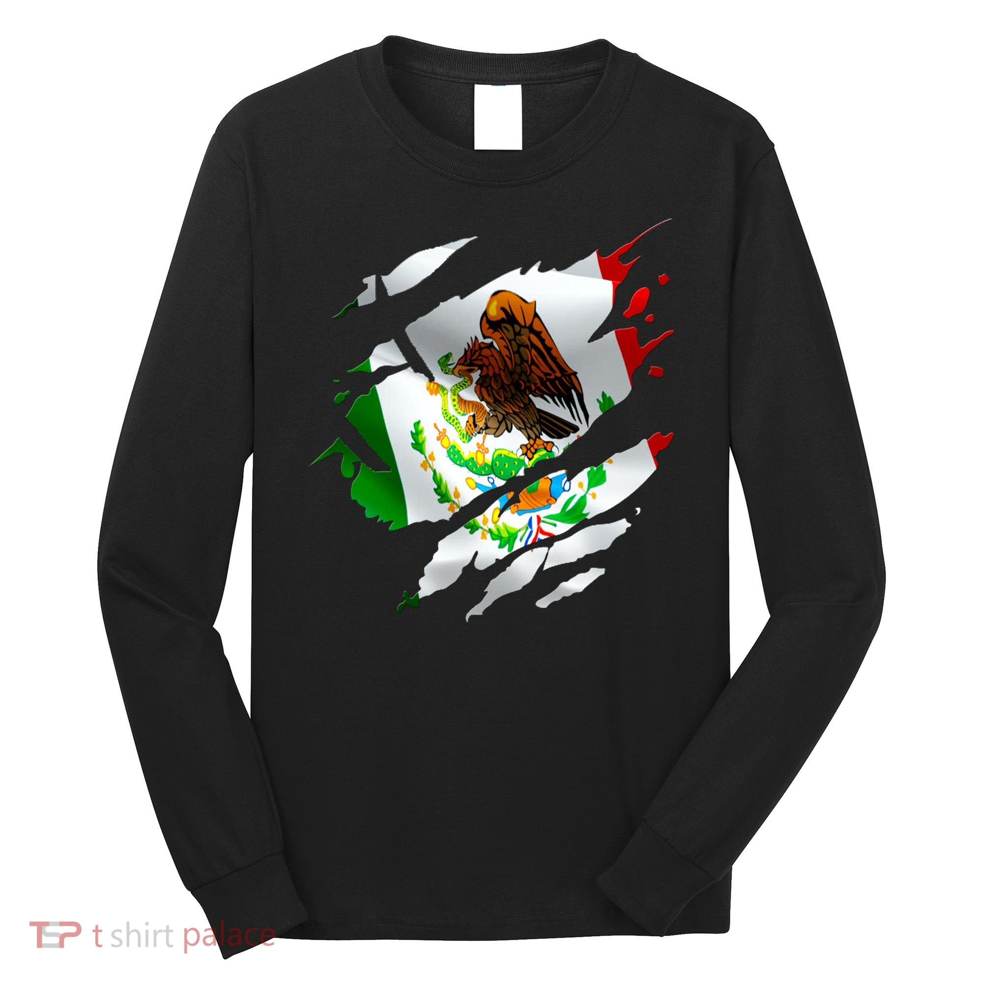 Proud Mexican Chicano Latino Torn Ripped Mexico Flag Long Sleeve Shirt
